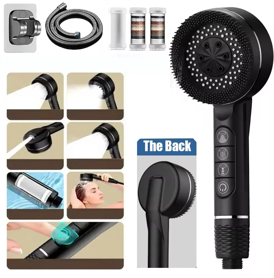 Upgraded Filtered Supercharged Shower Head 4 Modes Adjustment With Water Seal Multi-functional Home Shower Bathroom Accessories