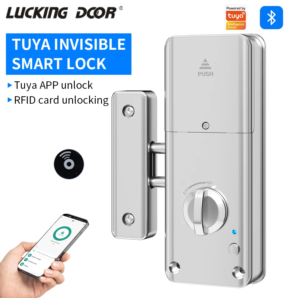 Intelligentes Bluetooth-Aluminium-Elektronik-Türschloss, unterstützt die Tuya-App, digitales schlüsselloses Schloss für Metall- und Holztüren und M1-Gateway für WLAN.