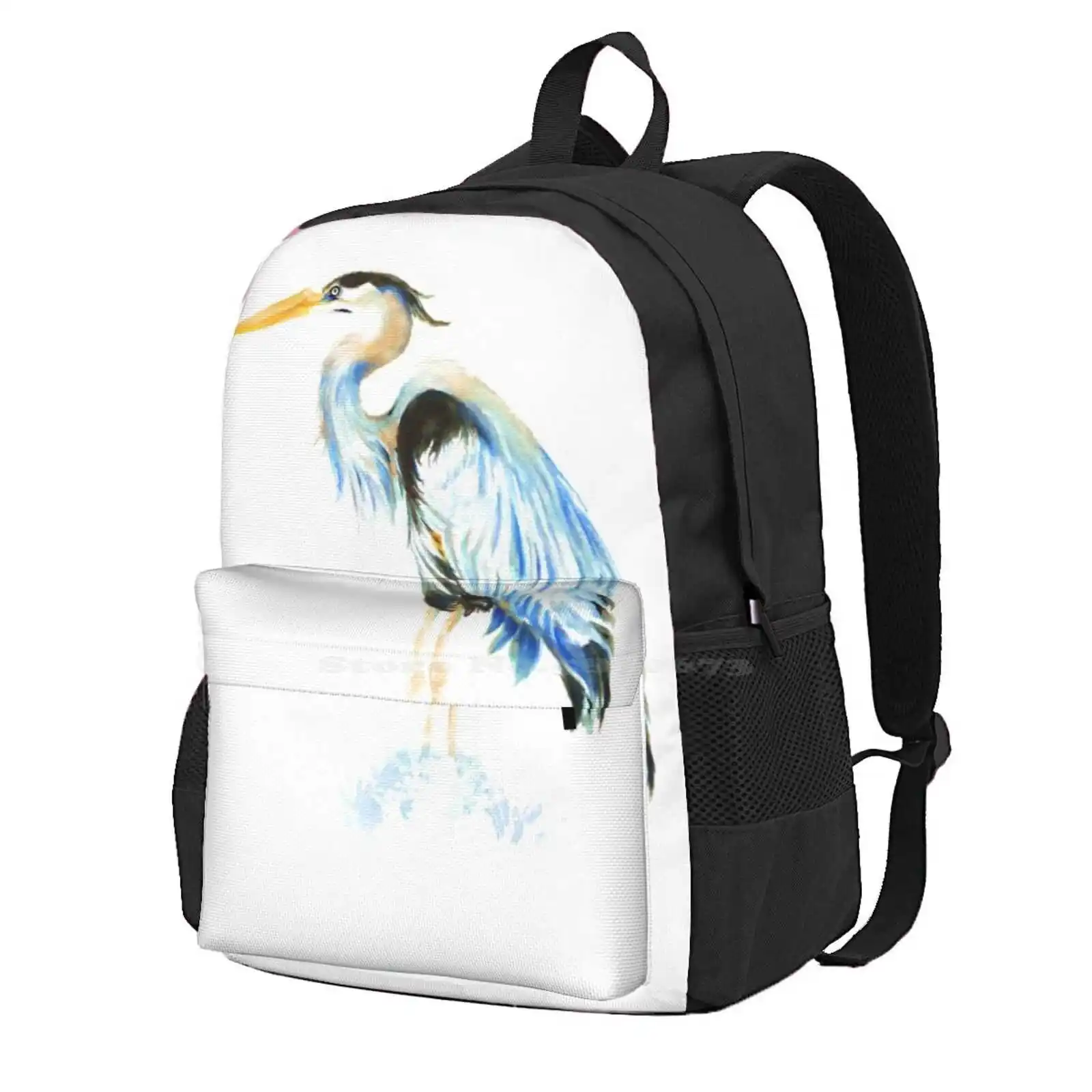 Great Blue Heron Watercolor Bird Art Hot Sale Schoolbag Backpack Fashion Bags Watercolor Great Blue Heron Birder Wetlands