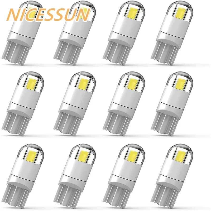 10 PCS W5W 194 LED Bulb For Car T10 5W5 LED Signal Light 12V 3030 SMD 7500K White Auto Interior Dome Trunk License Plate Lamps