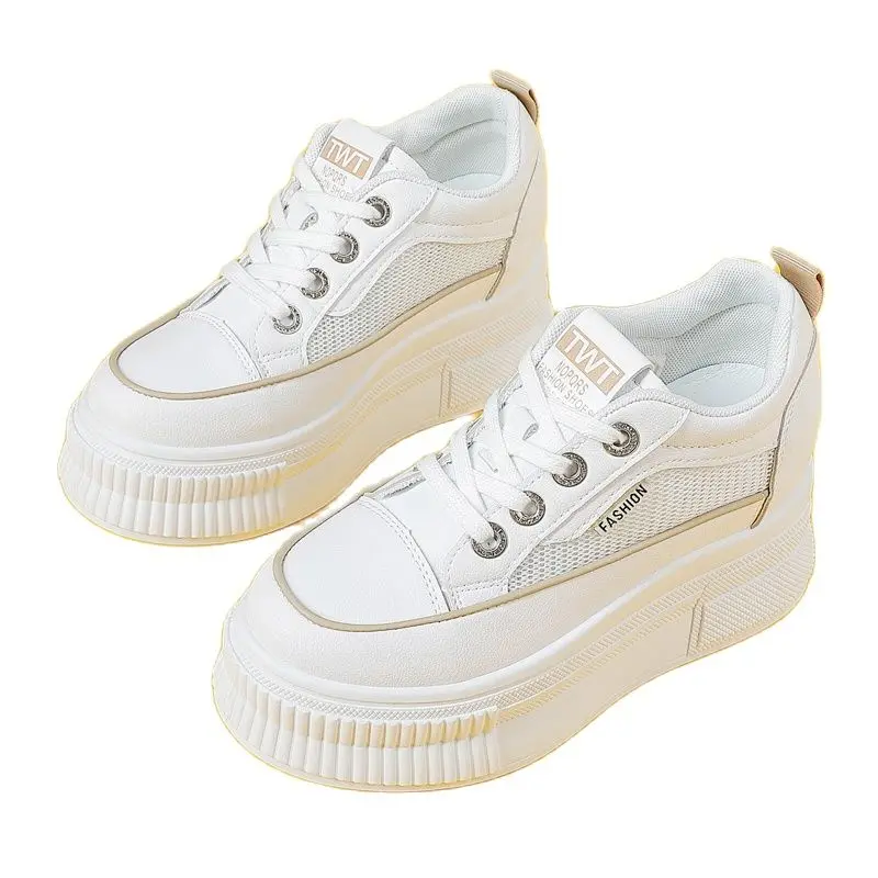 Little White Shoes Women's Summer New Versatile High Rise Mesh Breathable and Comfortable Thick Sole Sports Shoes