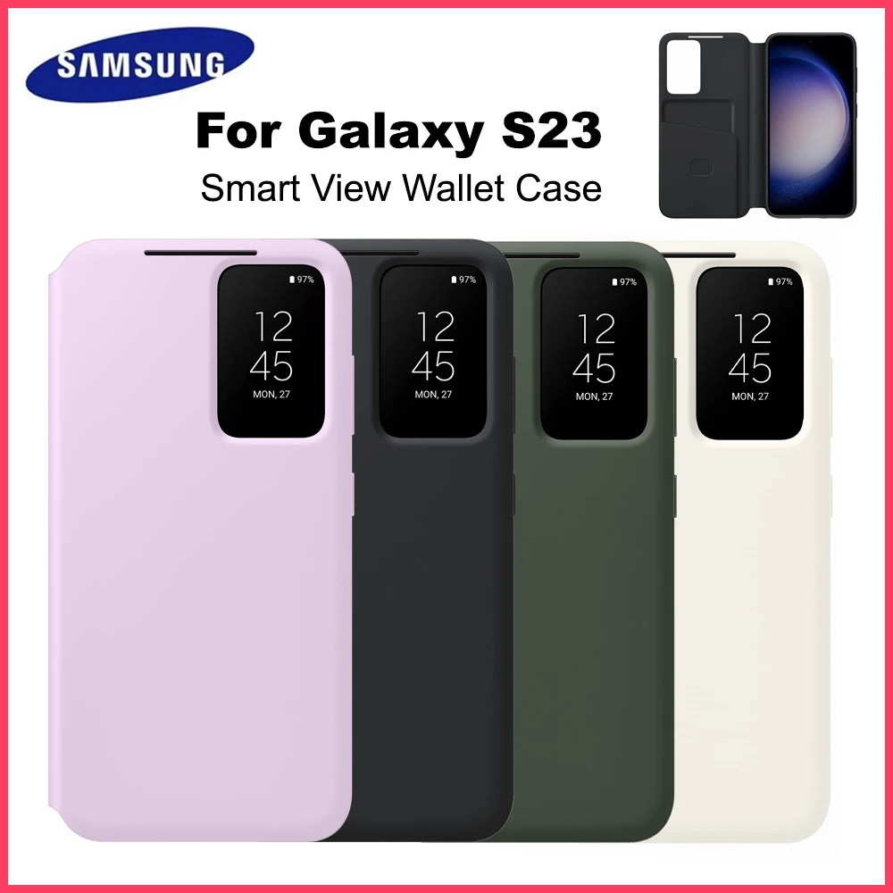 Capa carteira original samsung smart view para galaxy s23 s-view carteira capa de telefone slot para cartão capa protetora de janela de visualização EF-ZS911