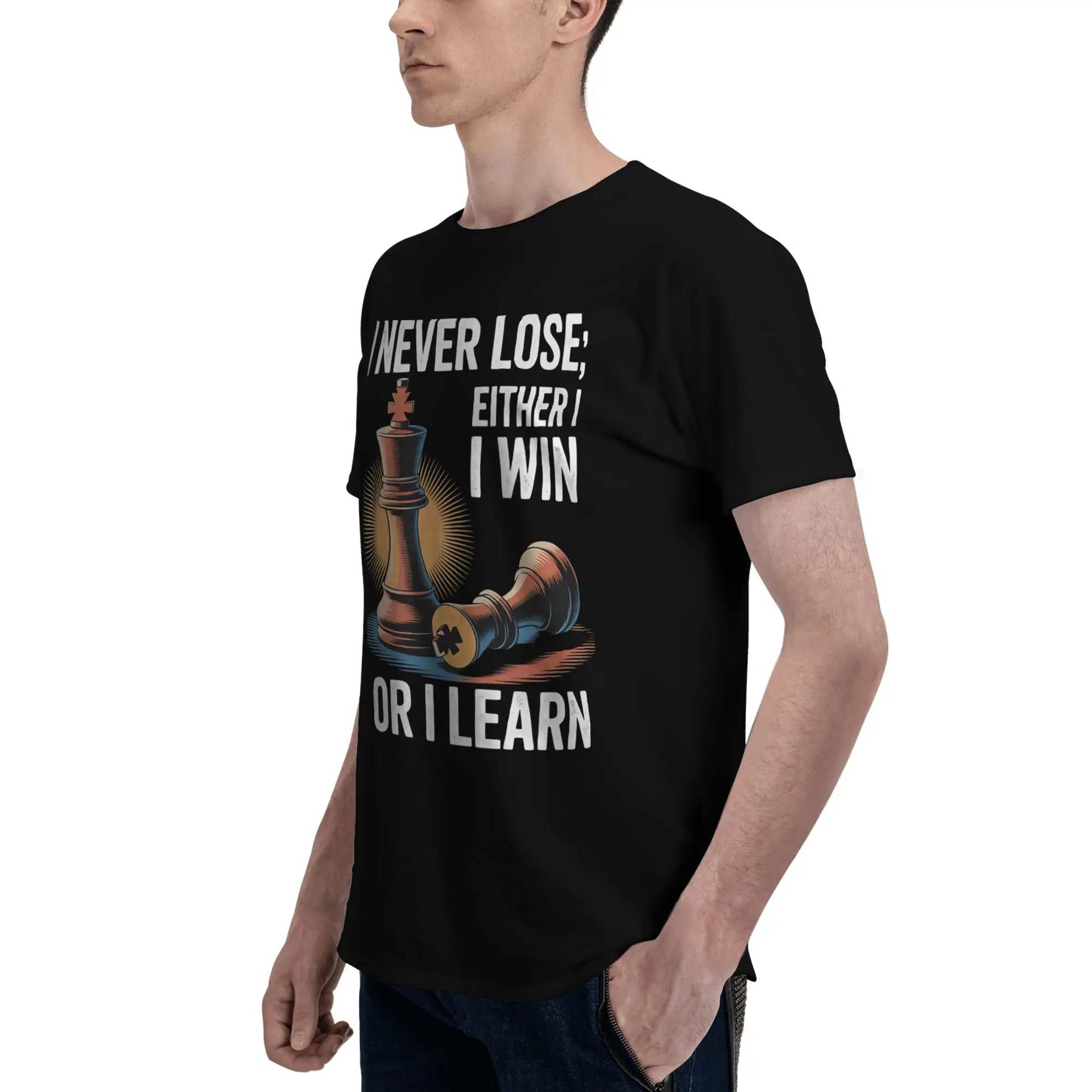 Chess Player Board Game I Never Lose Either Win or Learn Accessories Unisex T Shirt Cotton Tee Graphic Print  T-shirt Clothes view 4