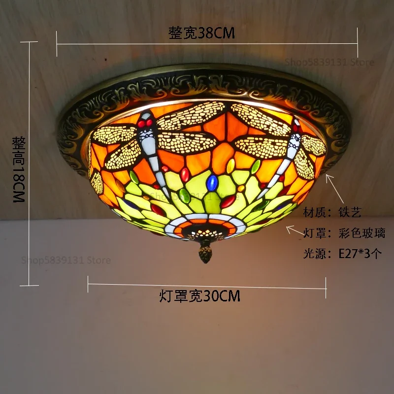 Turkse retro plafondlampen Tiffany lampen Vintage cirkelvormige gekleurde glazen plafond hanglamp woonkamer slaapkamer Art Deco lamp