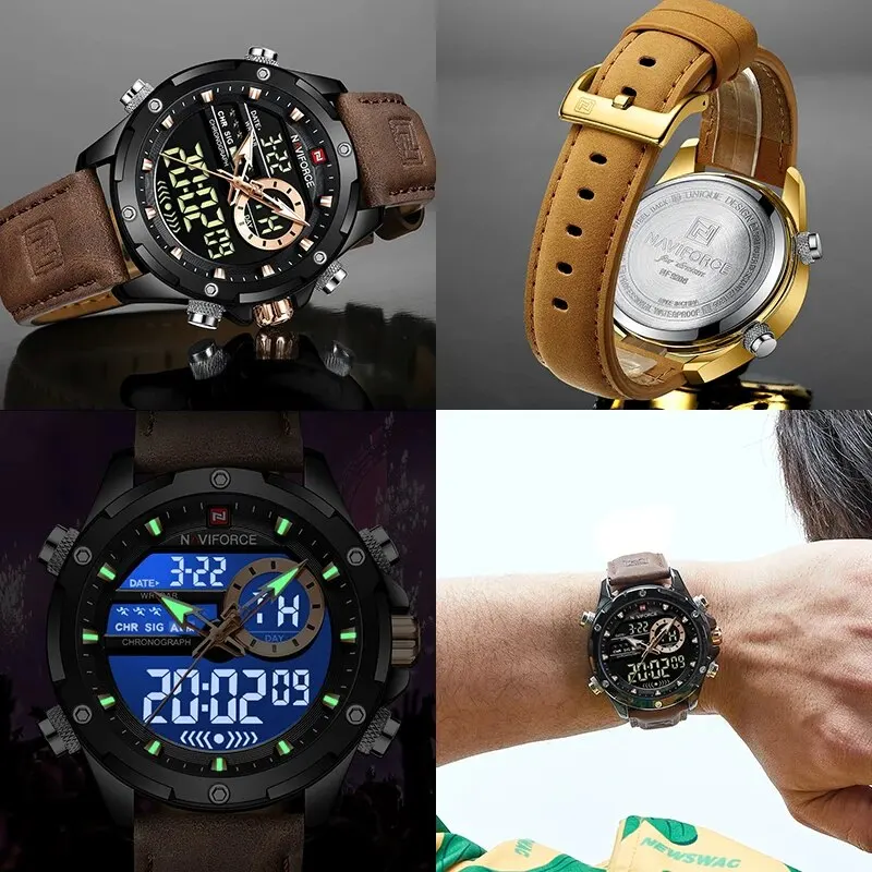 NAVIFORCE Digital Men Military Watch Waterproof Wristwatch LED Quartz Clock Sport Watch Male Big Watches Men Relogios Masculino