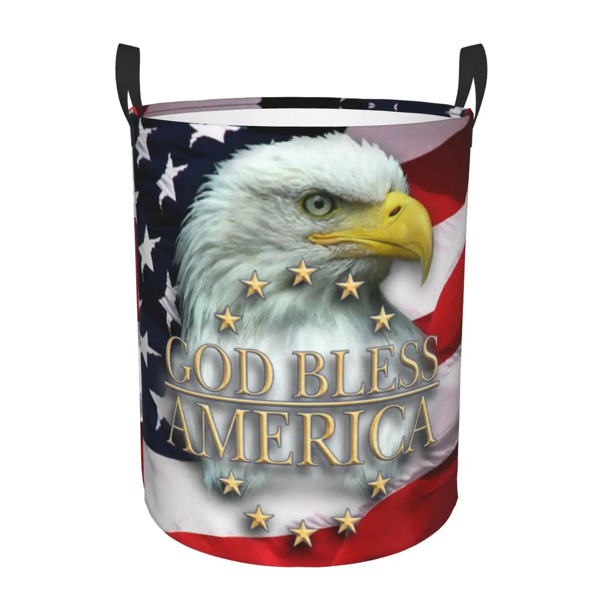 American Flag And Bald Eagle Laundry Hamper Large Storage Basket USA Girls Boys Toy Organizer