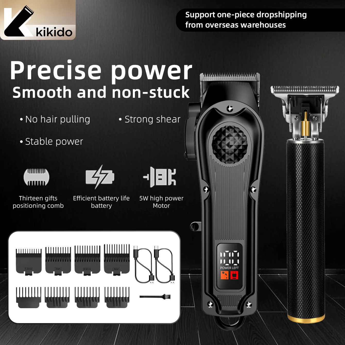 KIKIDO PRO ONE Electric Hair Clipper Pro Barber Kit - Cordless, Digital LCD, T-Blade, USB Rechargeable Hair Trimmer for Men