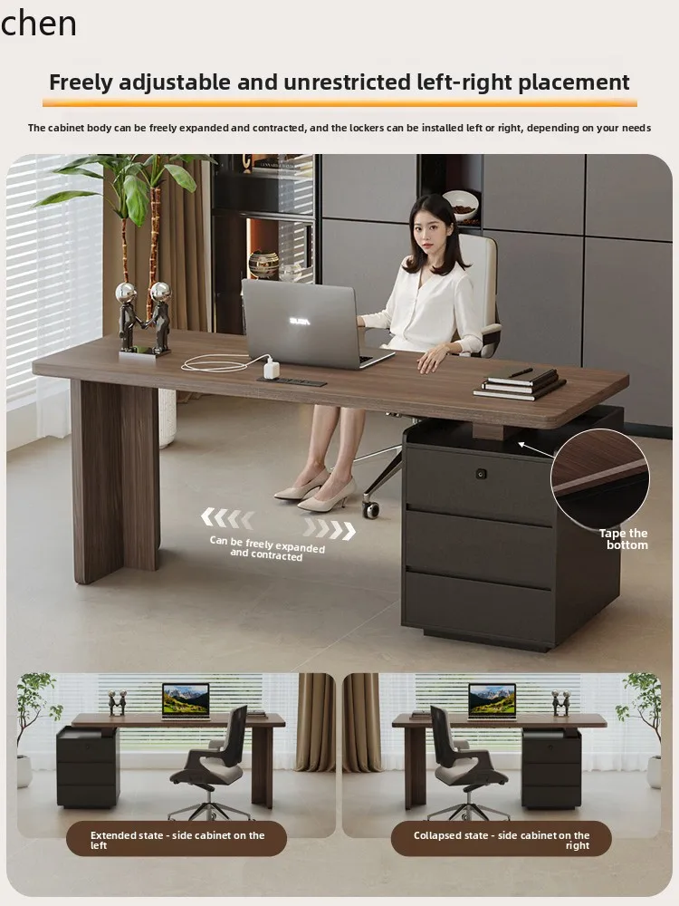 CZ Study Desk with Integrated Chest of Drawers, Office Desk with Fingerprint Lock, Makeup Desk