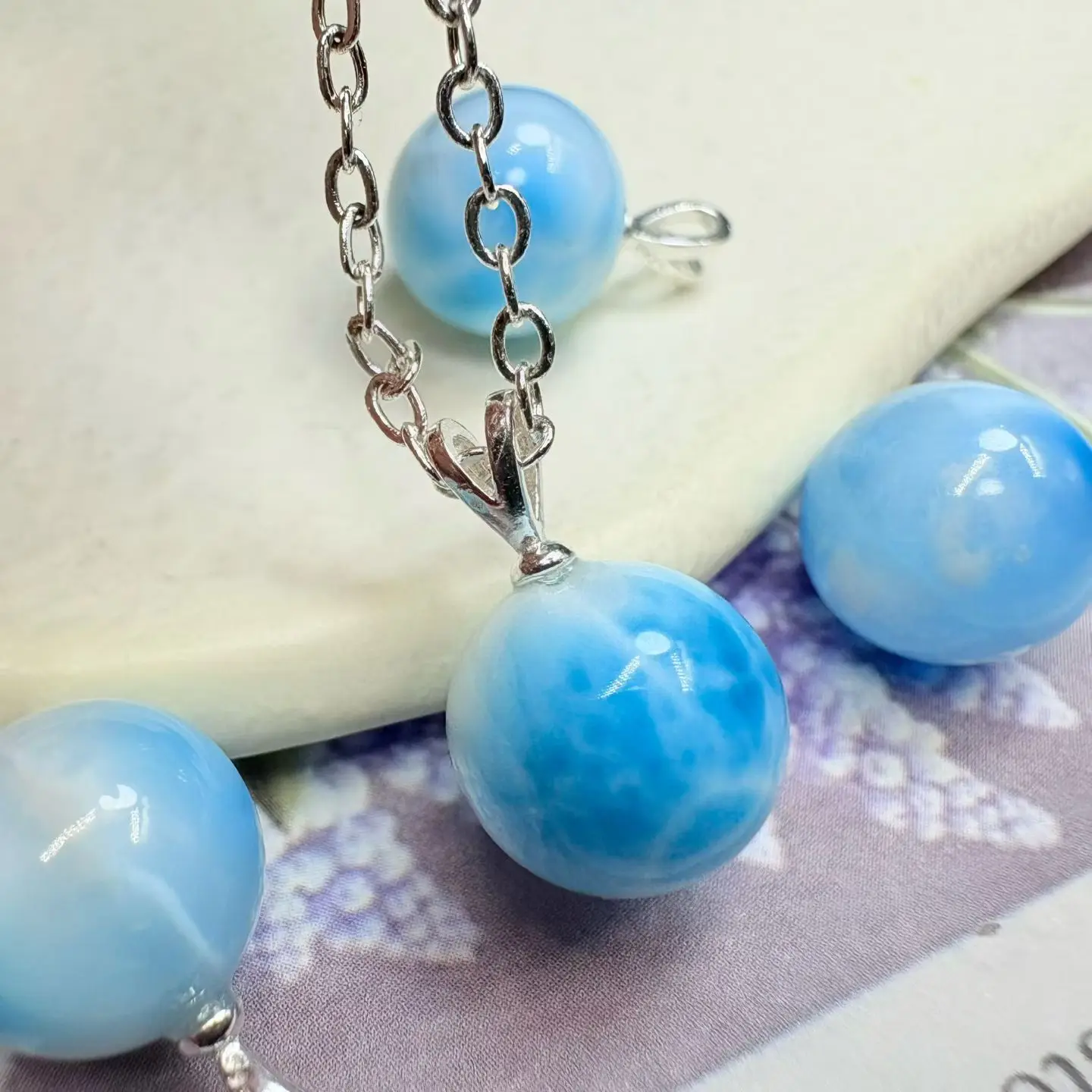 

1 Pc Fengbaowu Natural Larimar Sphere Pendant 11MM Sphere Ball 925 Sterling Silver Reiki Healing Stone Jewelry Gift Women