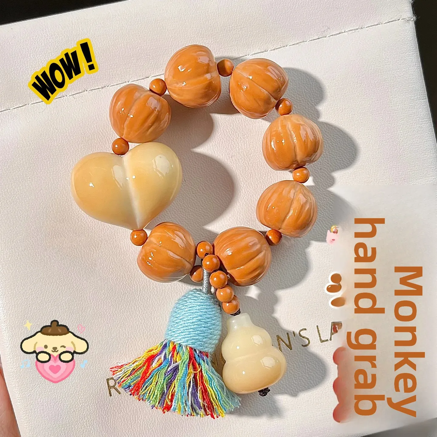 Smooth Heart Peach Monkey Head Walnut Bracelet Finely Carved Collectible Cute Hand Rolled Fidget Stress Relief Charm Prosperity