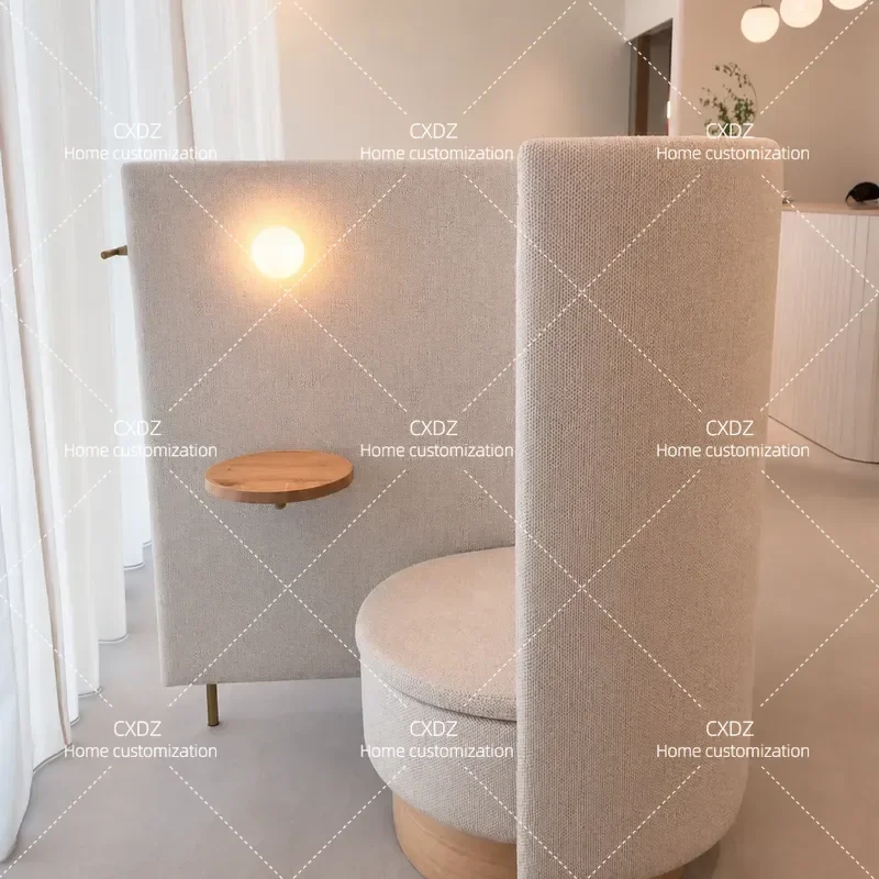 Modern Minimalist High Back Single Sofa with Partition Screen and Side Table for Waiting Area Private Independent Space