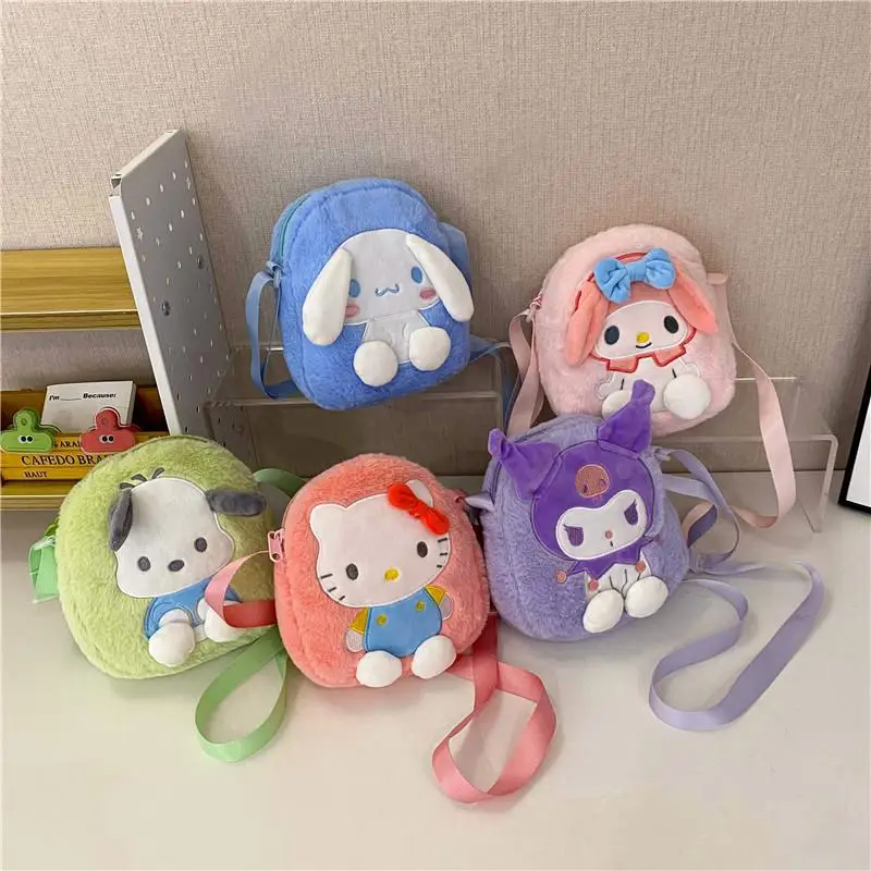 16CM Hello Kitty Cinnamoroll Kuromi Sanrio Kawaii Anime Cartoon Cute Plush Bag My Melody Plush Doll Backpack Girl Birthday Gift