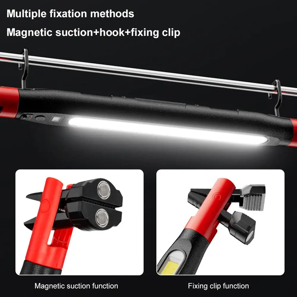 Rechargeable COB LED Work Light 360° Rotation Magnetic Hook Clip Inspection Lamp Car Repair Workshop Emergency Lighting Accessor