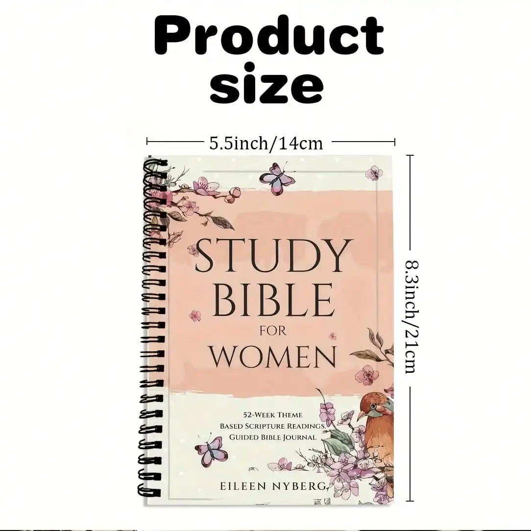 دفتر ملاحظات مسيحي حلزوني زهري - 52 أسابيع 100 قطعة سجل صلاة لدراسة الكتاب المقدس هدية دينية وردية