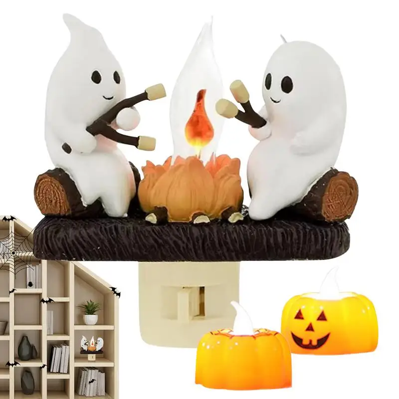 

Ghost Lights Halloween Ghost Roasting S'mores At Campfire Nightlight Ghost Campfire Flickering Faux Campfire Night Light Plug