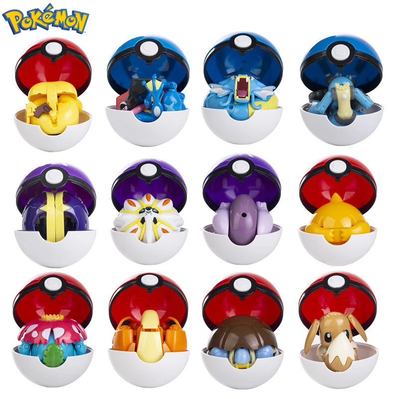 Genuine Pokemon Poke Ball Transform Charizard Bulbasaur Gengar Dragonite Figure Toys Anime Snorlax Lapras Lucario Model Dolls