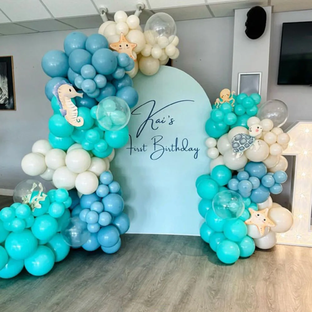 

128Pcs Ocean Theme Tiffany Blue Sand White Sea Blue Latex Balloons Garland Arch Kit For Baby Shower Birthday Wedding Party Decor