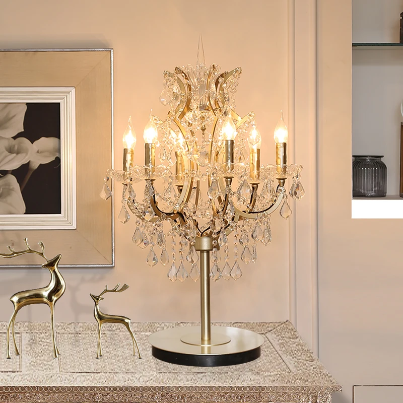 Living Room Bedroom Bedside Lamp European Decorative Table Light Retro Lights Shiny Lamp LED Lighting Luxury Crystal Floor Lamp