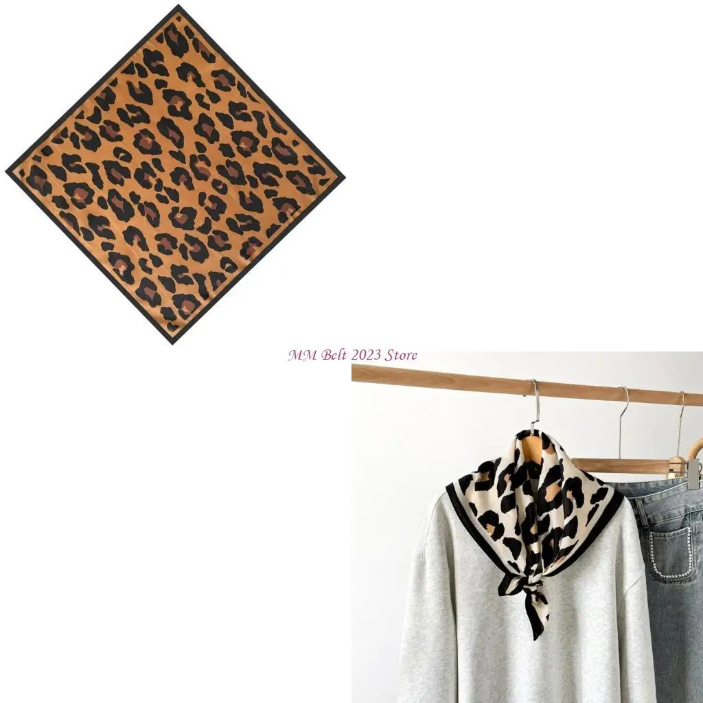 

49ME Leopard Print Silk Scarf Fashionable Neck Wear Necktie Wrap Accessory for Women