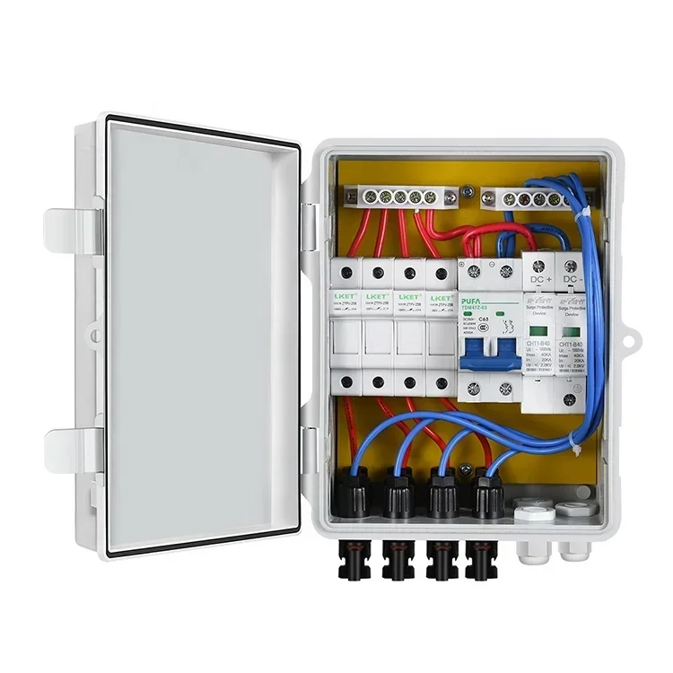 12A Rated Current Circuit Breakers and Lightning Arrester 4 String PV Combiner Box for On/Off Grid Solar Panel System