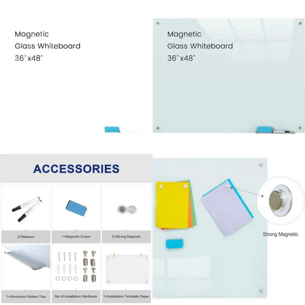 

Frameless Magnetic Whiteboard - 48 x 36 Wall-Mounted Glass Dry Erase Board for Office Meetings and Education