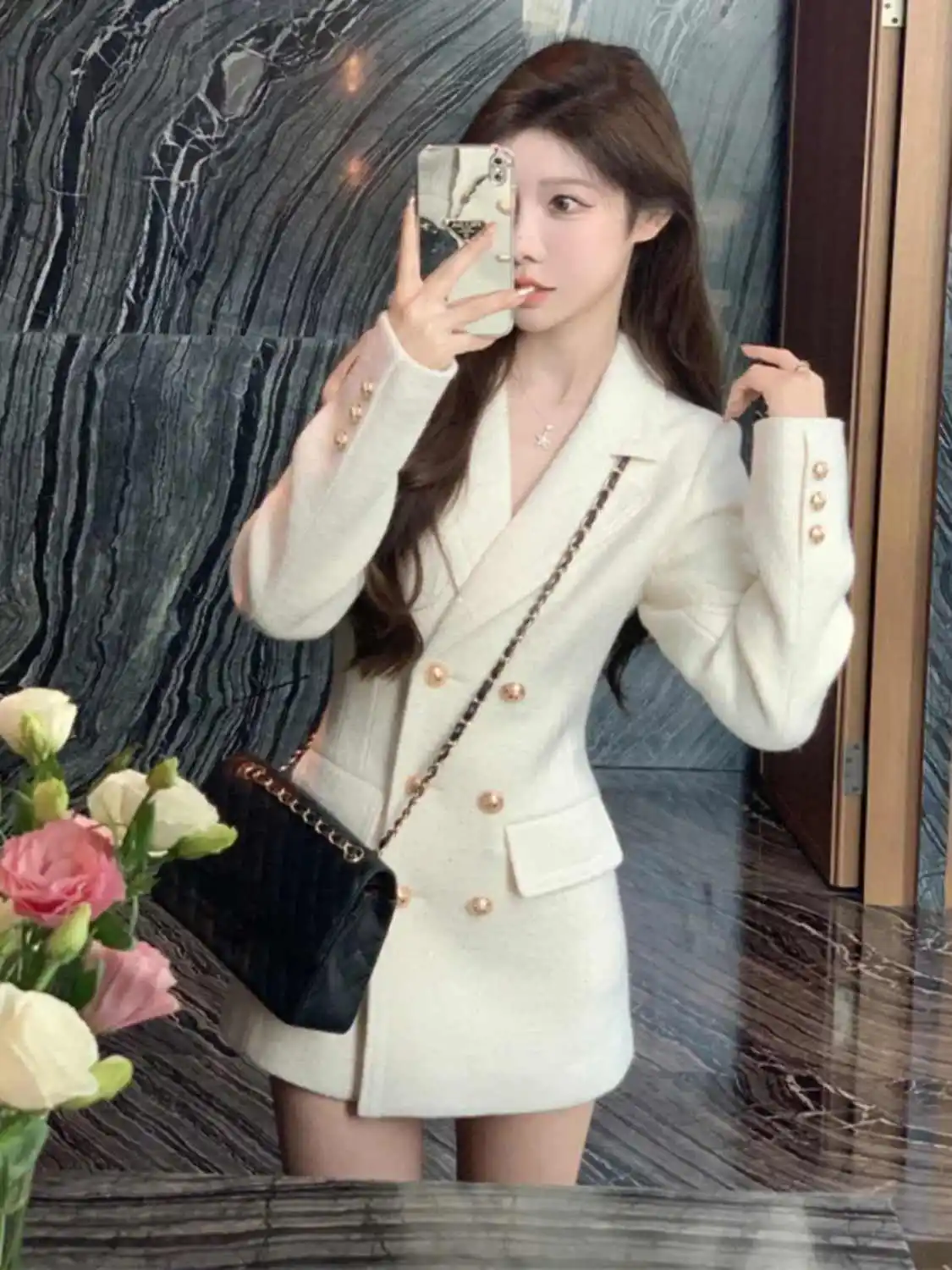 

plus Size Woolen Jaet Waist Cinched Rich Girl Sle Small Fraance Wind Suit Coat Long Sve Regular Length Slim Fit