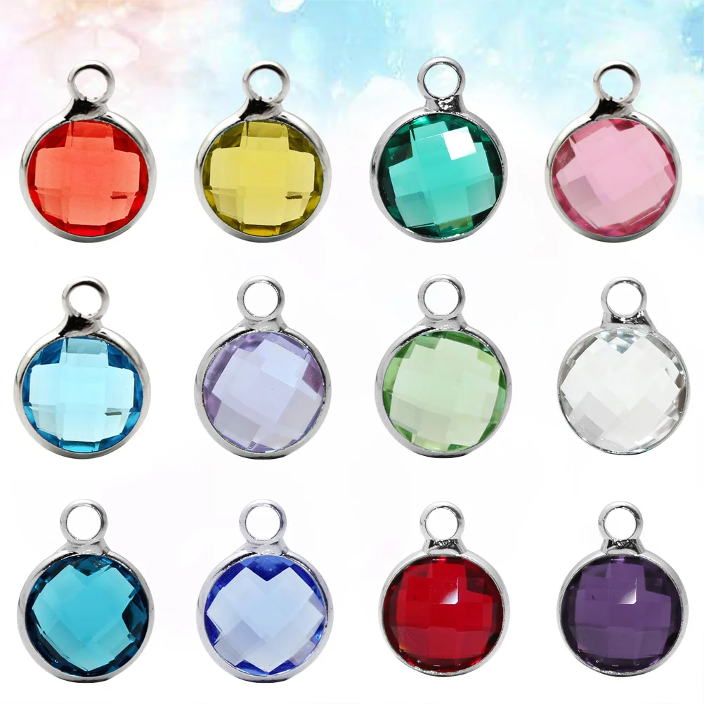 

12Pcs Rhinestone Pendants Crystal Birthstone Charms for DIY Jewelry Making Silver Frame Gemstone Findings Assorted Color