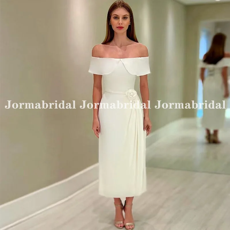 Boat Neck Short Wedding Dress Off the Shoulder Side Split Ivory Chiffon Bridal Gown vestido Formal Beach Bridal Gowns Customized