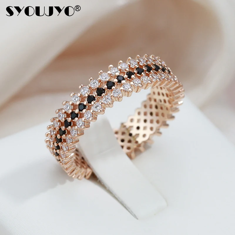 SYOUJYO Natural Zircon Full Paved Rings For Women 585 Rose Gold Color Fashion Jewelry Accessories Bride Wedding Rings 2022 New