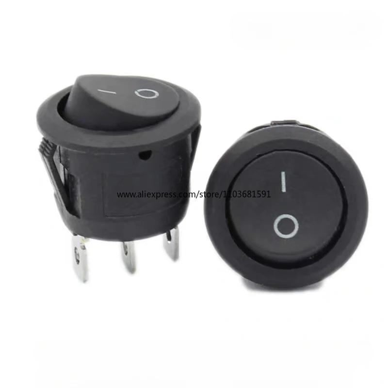 5Pcs Mini Round Black 3 Pin SPDT ON-OFF Rocker Switch Snap-in