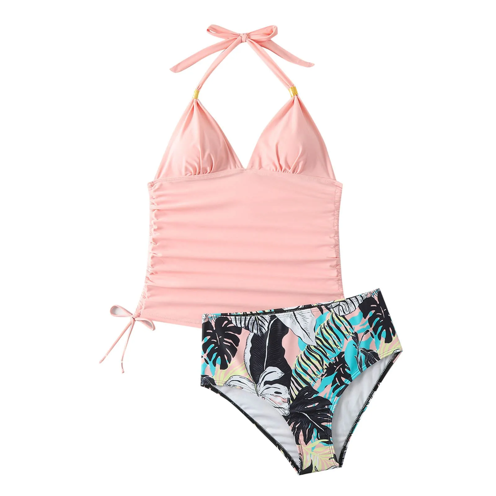 Tankini 2024 bikini kobiety wysoki stan kostium kąpielowy jednolity kolor kontroli brzucha stroje kąpielowe kostium kąpielowy damski Halter stroje