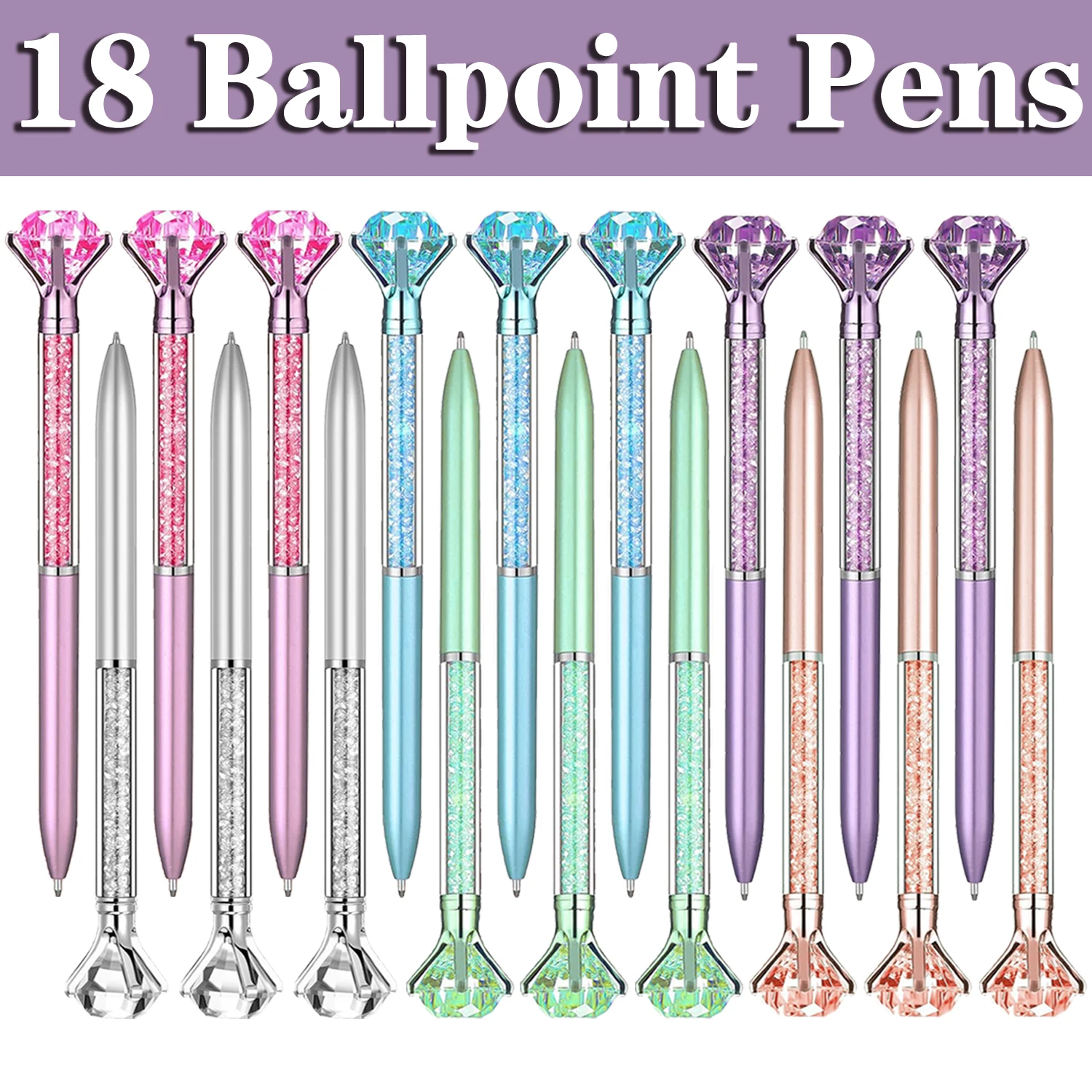 18Pcs Crystal Diamond Ballpoint Pen Black Ink Advertising Gift Pen School Office Stationery