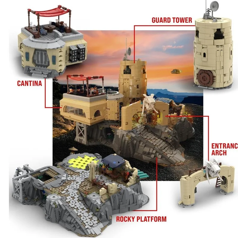 

Star movie open-air platform watchtower background desert landscape scene Survival base scene building blocks