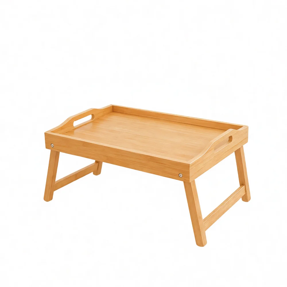 Portable Bamboo Folding Table Bed Tray Laptop Desk Stand Modern Wood Breakfast Serving Desk For Dorm Room Home Work