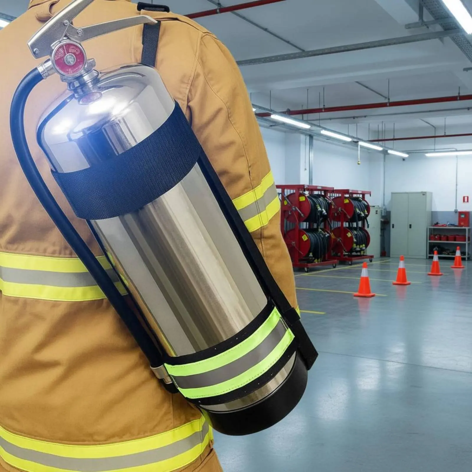 調整可能な消火器携帯用スリング、手を自由に動かせる消火器携帯用ショルダーハーネス、安全装備
