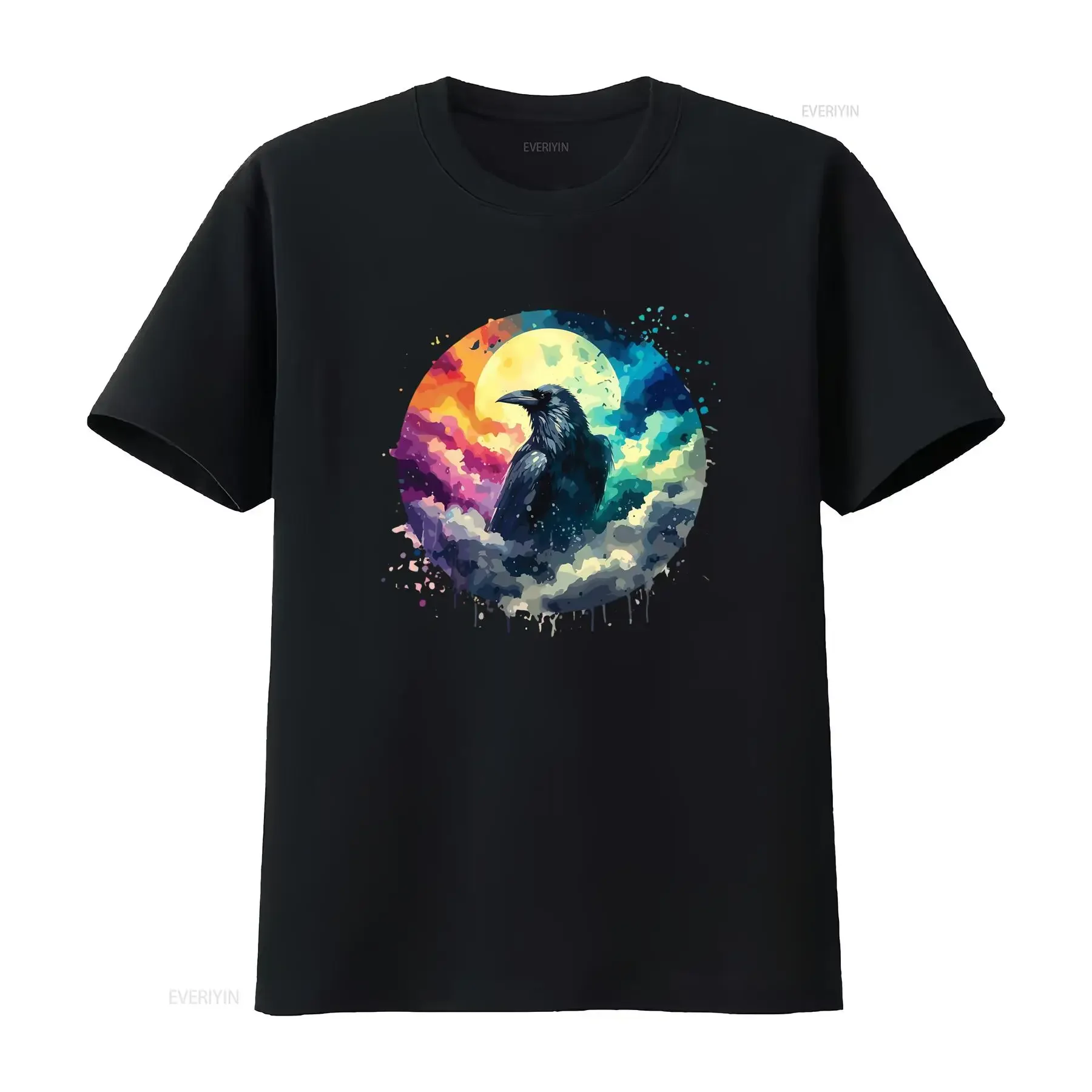 Raven In Moonlight Cotton T Shirt Unique Art Print Soft Fabric Comfortable Fit Ta047483 vintage Washed graphic Versatile