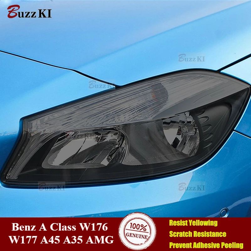 For Mercedes Benz A Class W176 W177 A45 A35 AMG Accessories 2 Pcs Car Headlight Protective Film Transparent Black TPU Sticker