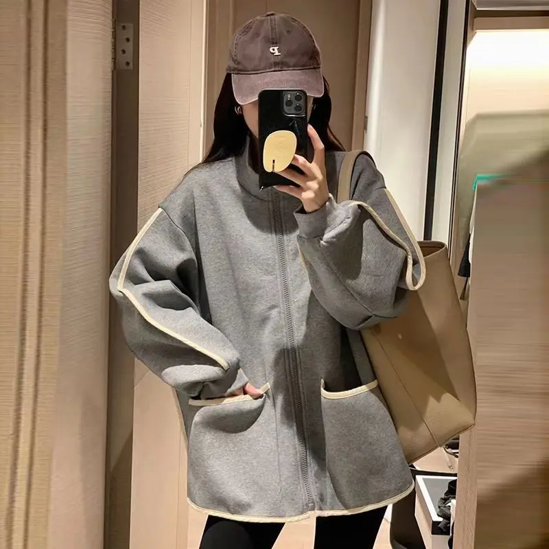 Sudaderas con capucha a rayas para mujer, con cremallera, media universidad, fiesta navideña, elegancia, apliques coloridos, luz para todas las estaciones, hermosa