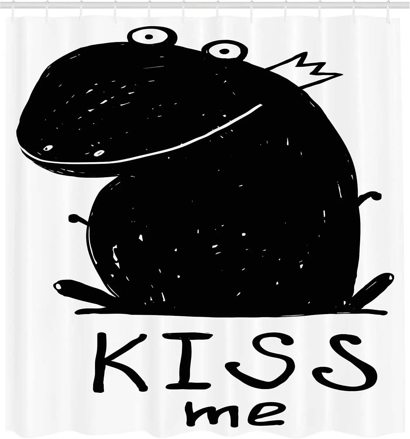 Prince Frog Asking for a Kiss Popular Doodle Animal Fun Magic Romance, Cloth Fabric Bathroom Decor Set with Hooks,Charcoal White