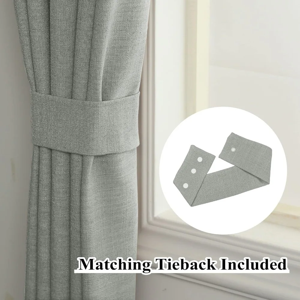 Natuurlijke linnenmix 50x108 inch verduisteringsgordijnen met kamerverduisterende voering, doorvoertule bovenste raamgordijnen voor privacy en licht co