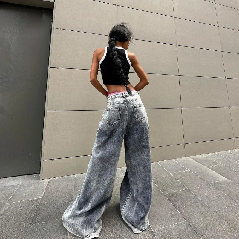 

Y2K Harajuku Retro New Washed Baggy Jeans Denim Trousers Women Hip Hop Vintage Casual Loose Gothic High Waist Wide Leg Pants