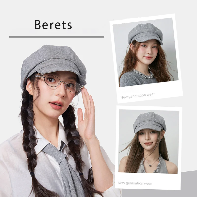 

Light Luxury Starry Rhinestone Berets For Women Spring Summer Newsboy Cap Korean British Vintage Casual Baker Boy Hat