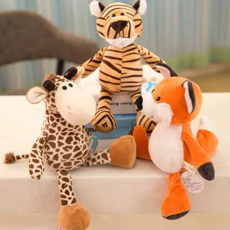 Kawaii Schattige 25Cm Knuffels Voor Kinderen Slapende Partner Jungle Dieren Poppen Olifant Hond Tijger Vos Leeuw Giraf Wasbeer Aap