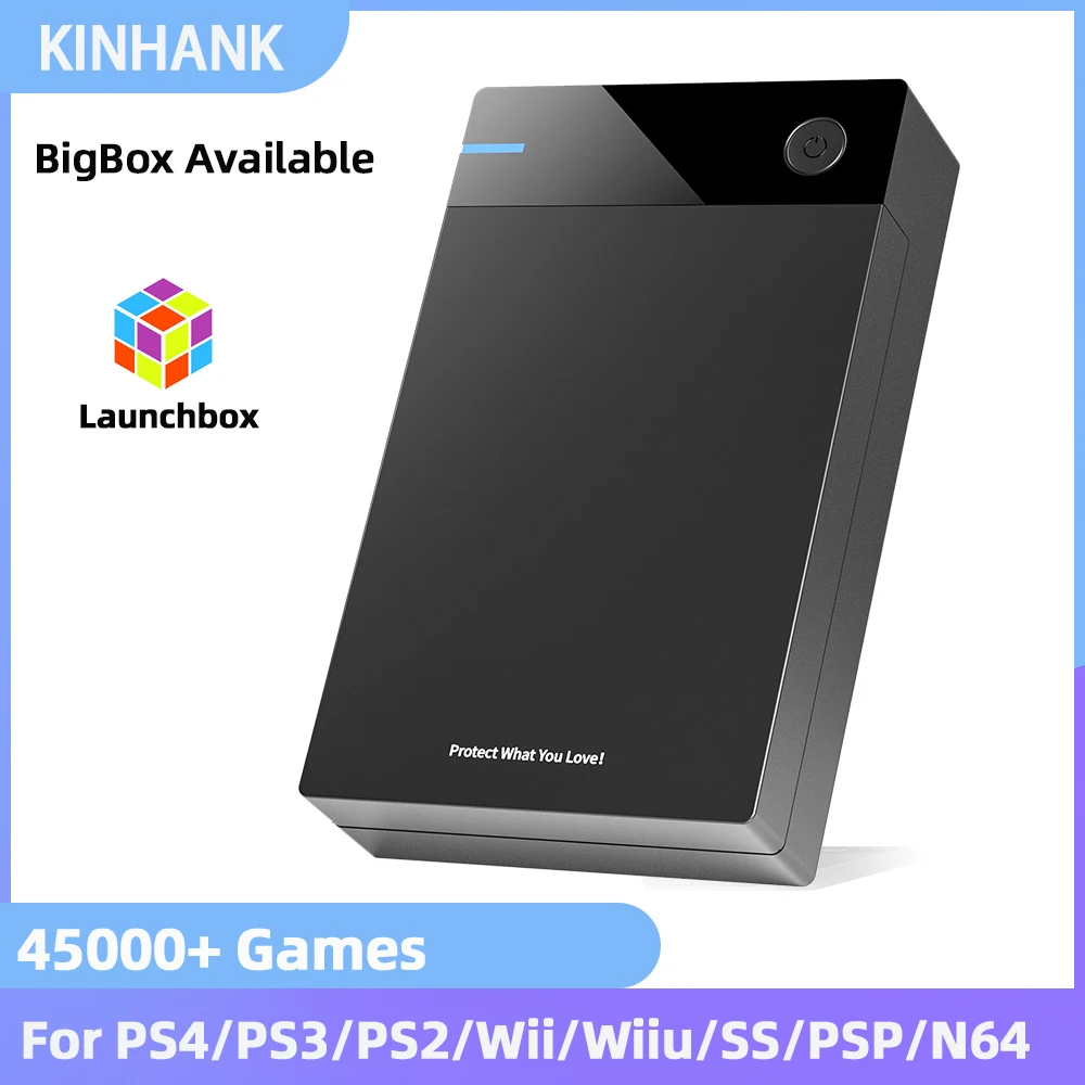 Kinhank Launchbox Game Hard Drive Is Suitable For Windows Built-in 45000+ Games Suitable For PS3/PS2/PS1/GameCube/SS/N64/WII/NES