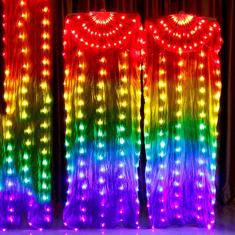 

Women Belly Dance Costume Accessories LED Dancing Fans Stage Performance Props 180cmx90cm 130 Lights Fan Colorful Silk Rainbow