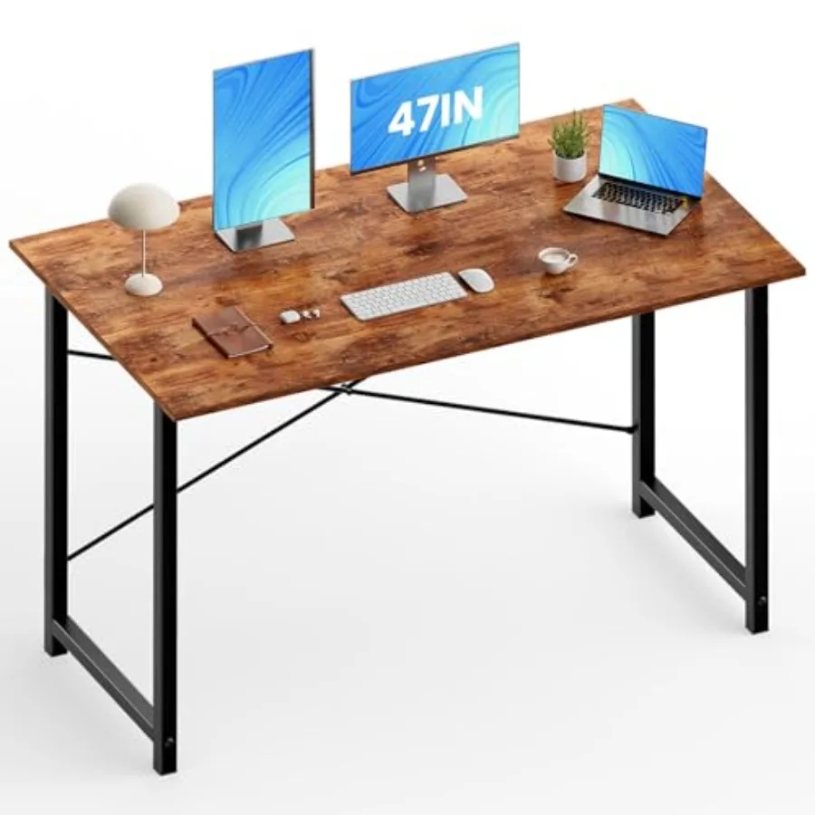 

Computer Desk Home Office Desk with Metal Fram 47 Inches Gaming Writing Work for Bedroom Study Table Sturdy Metal Frame Simple