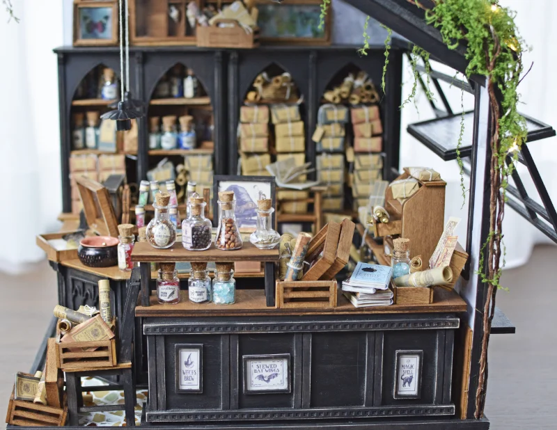 Dollhouse Furniture Set DIY Kit or Finished | Corner Cabinet, Shoe Rack, Witch Cabinet & Wall Candy Display Miniature Room Decor