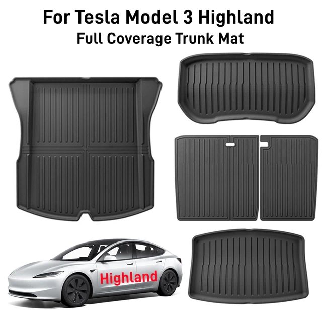 Dla Tesla Model 3+ Highland Przednia tylna mata bagażnika TPE Pełne pokrycie Oparcie siedzenia bagażnika Podkładka ochronna Wykładzina ładunkowa Mata zapobiegająca zabrudzeniom