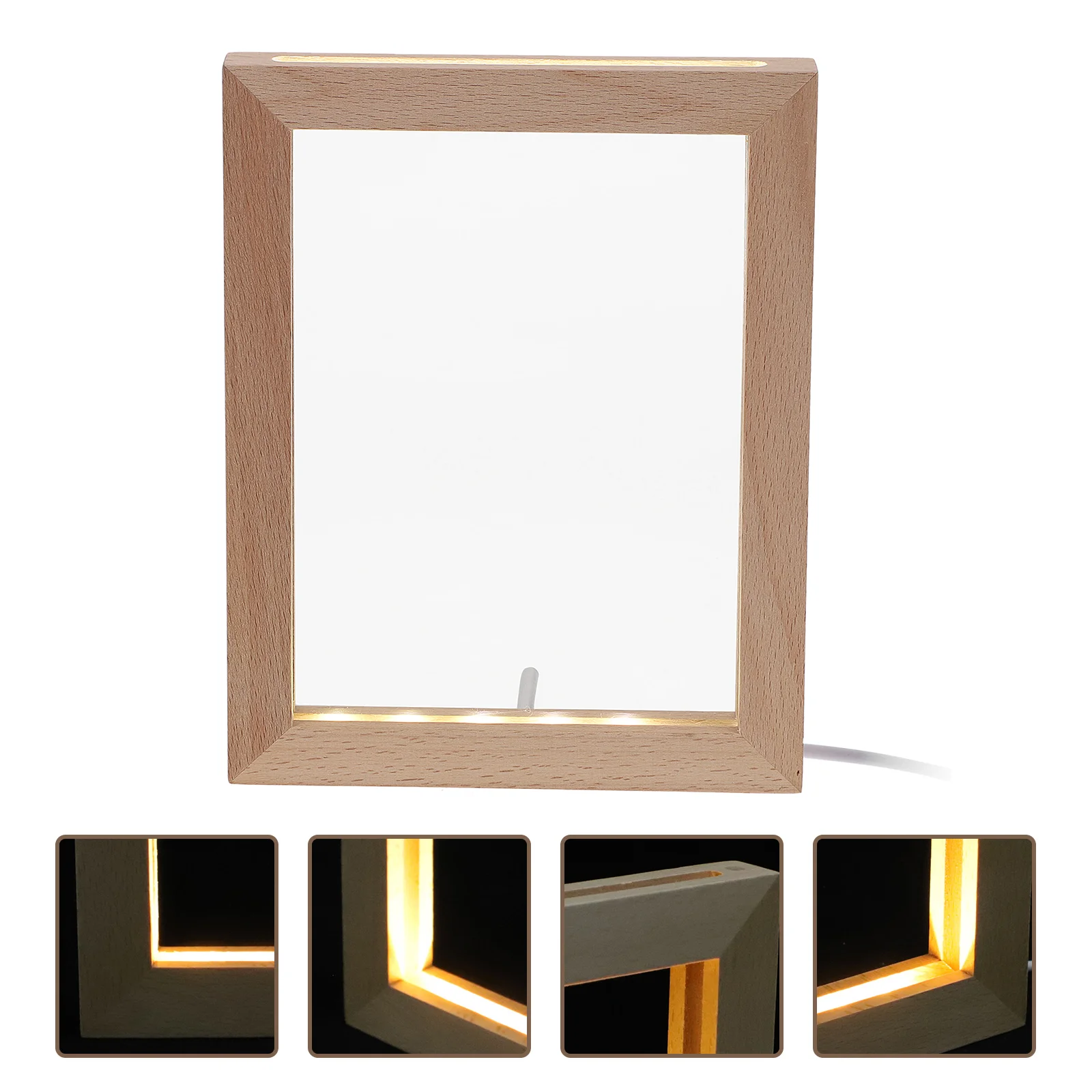 Glowing Photo Frame Night Light Tabletop Wood Picture up LED USB Wooden Lighted Desktop