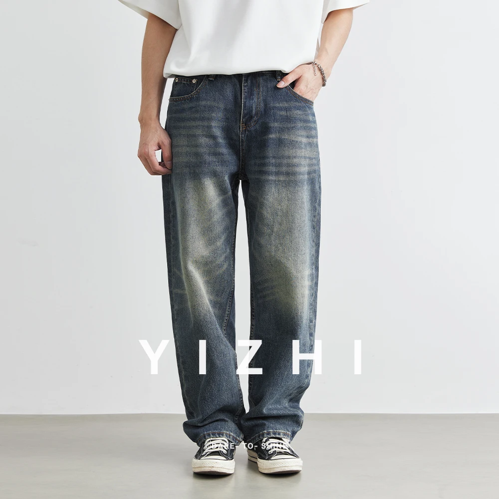 

2025 Fashion Men American Retro Straight Jeans Summer New Washed Old Straight Pants Loose Comfortable Male Casual Jeans